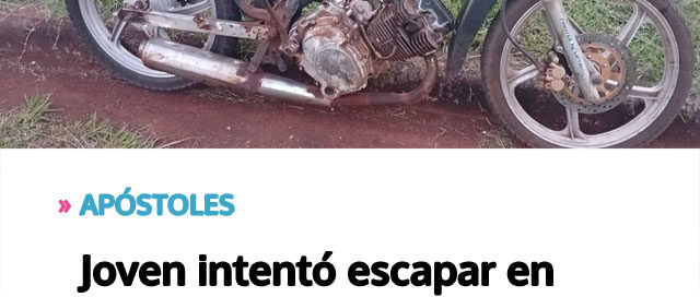 APÓSTOLES: Joven intentó escapar en motocicleta sin condiciones de seguridad y terminó detenido